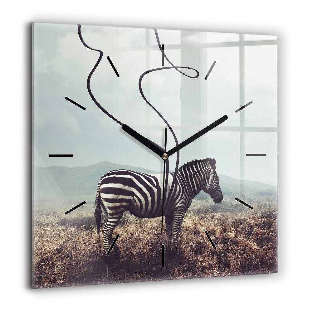 Horloge carrée en verre 60x60 cm Zèbre - Abstraction