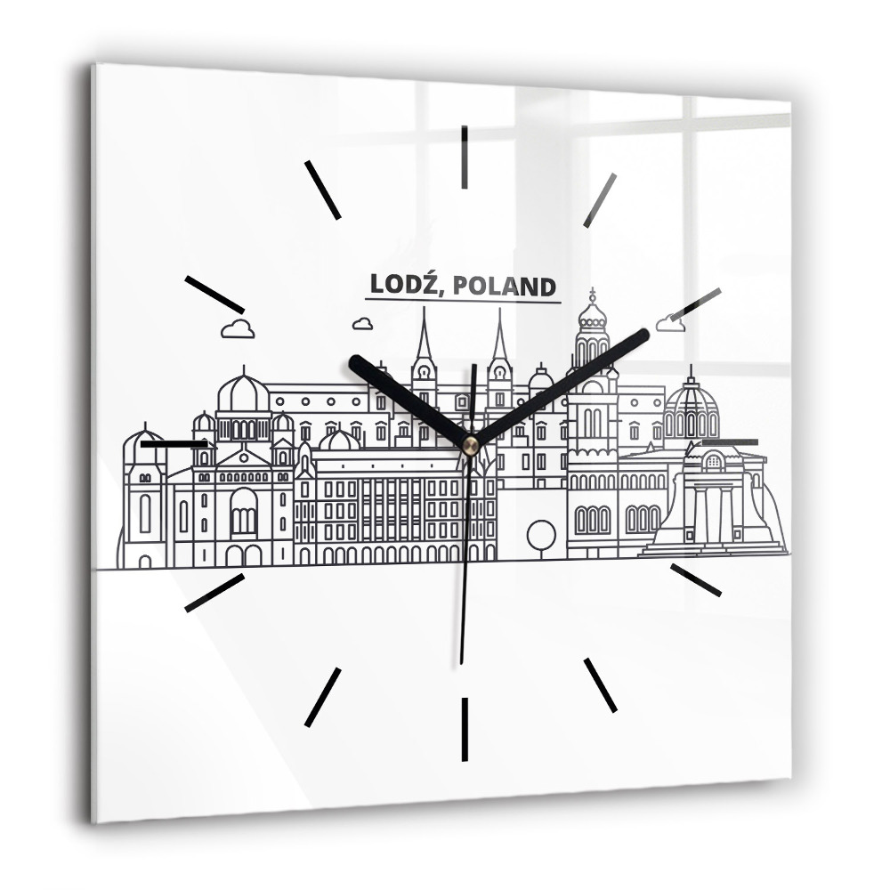 Horloge murale carrée 60x60 cm Panorama de l'architecture de Łódź