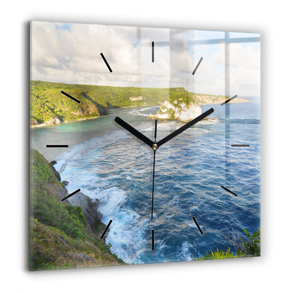 Pendule carrée en verre 60x60 cm Côte océanique