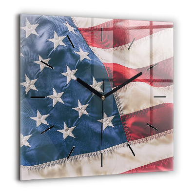 Pendule carrée en verre 60x60 cm Drapeau américain