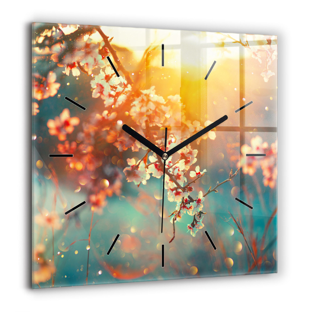 Horloge carrée en verre 60x60 cm Fleurs de printemps