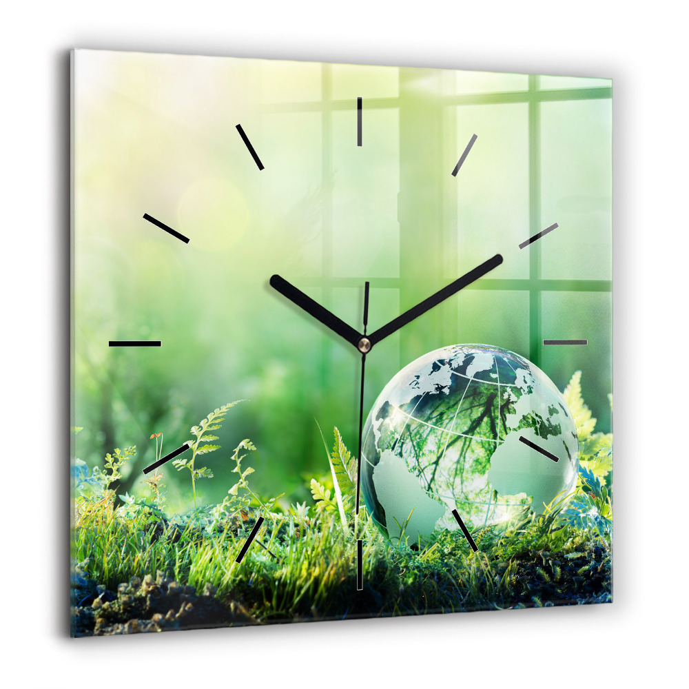 Horloge murale carrée 60x60 cm Globe terrestre