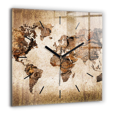 Horloge carrée en verre 60x60 cm Carte du monde ancienne