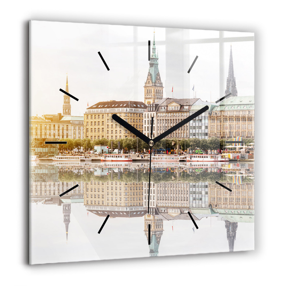 Horloge carrée en verre 60x60 cm Fleuve Hambourg Allemagne