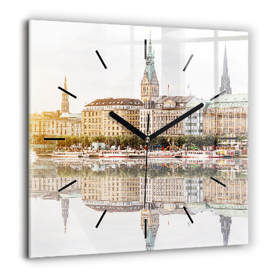 Horloge carrée en verre 60x60 cm Fleuve Hambourg Allemagne