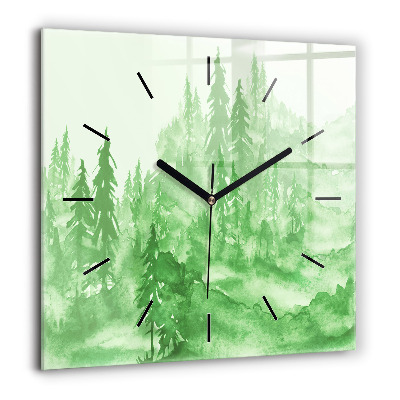 Pendule carrée en verre 60x60 cm Peinture d'une forêt verte
