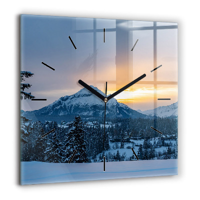 Horloge carrée en verre 60x60 cm Paysage de montagne