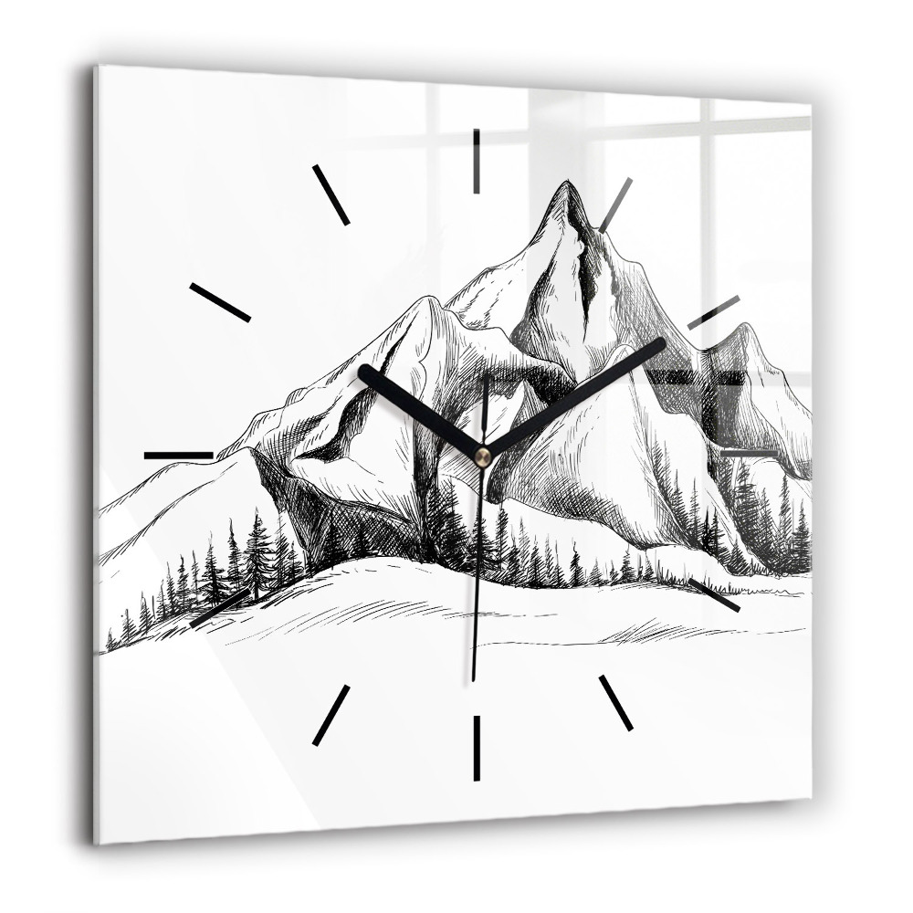 Pendule carrée en verre 60x60 cm Montagnes dessinées