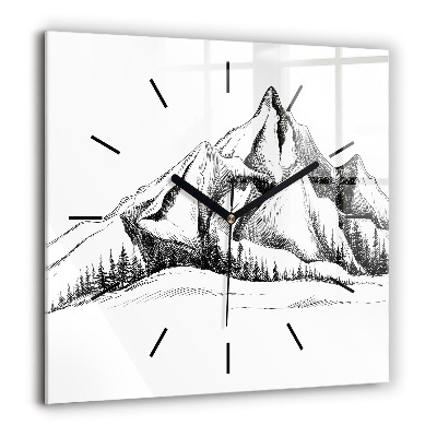 Pendule carrée en verre 60x60 cm Montagnes dessinées