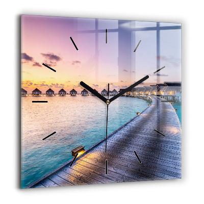 Horloge carrée en verre 60x60 cm Coucher de soleil aux Maldives