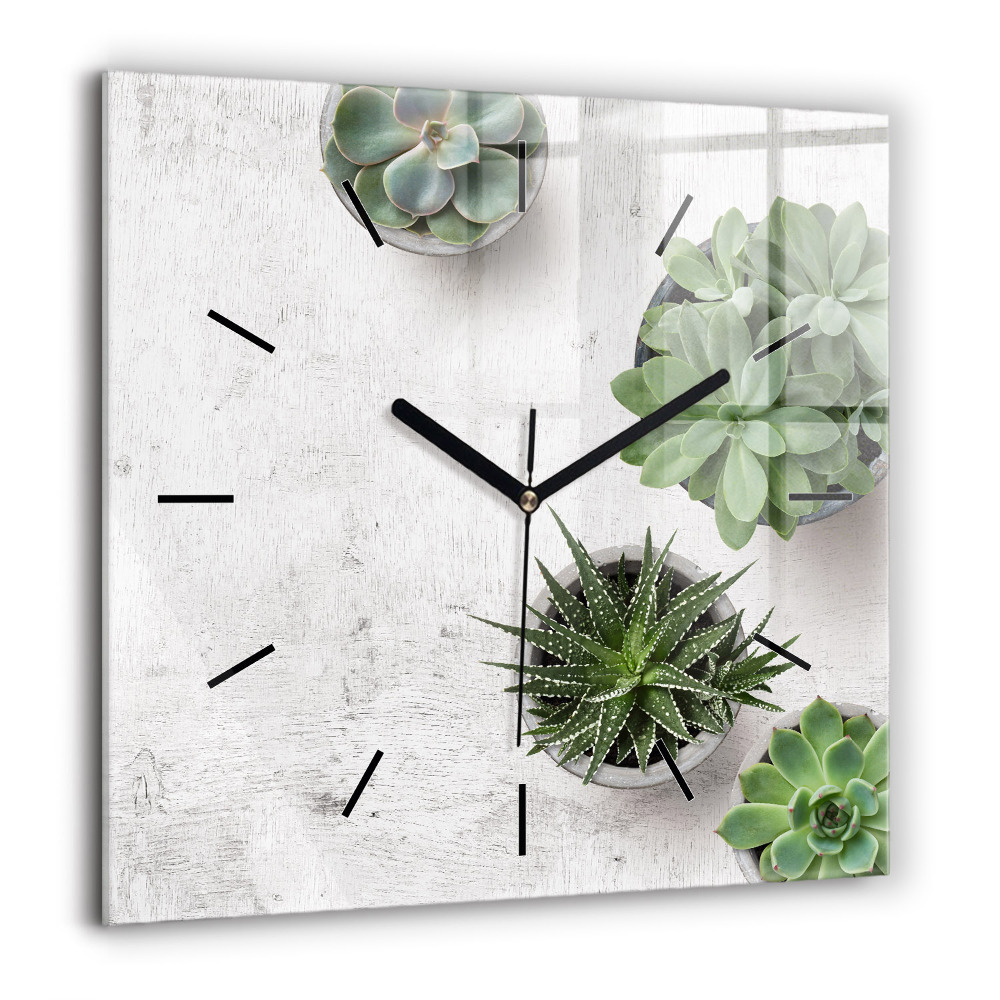 Horloge carrée en verre 60x60 cm Plantes décoratives