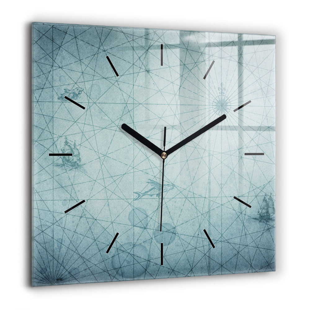 Horloge carrée en verre 60x60 cm Carte vintage