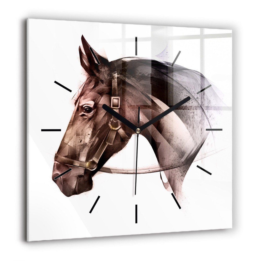 Horloge murale carrée 60x60 cm Profil peint d'un cheval