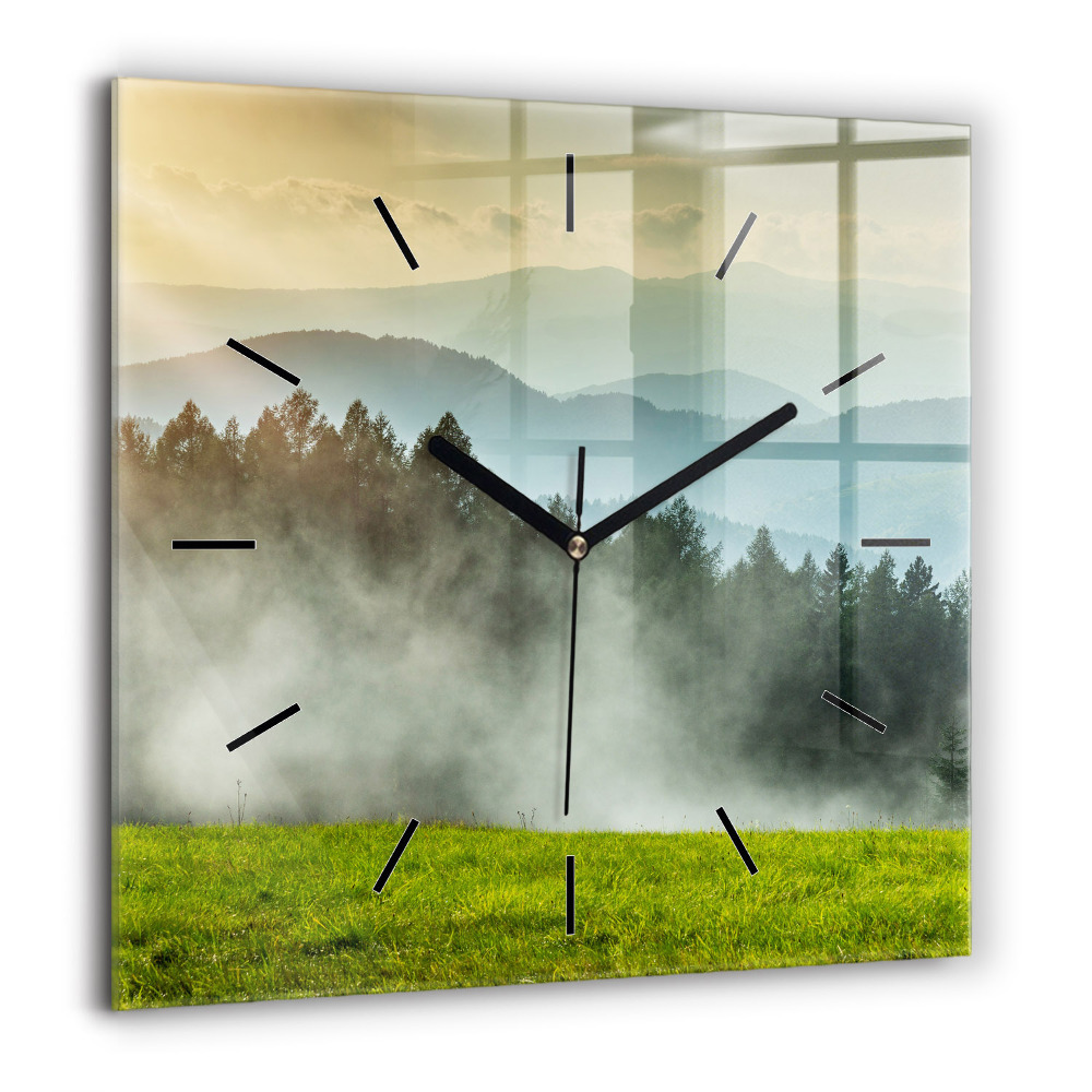 Pendule carrée en verre 60x60 cm Paysage de montagne