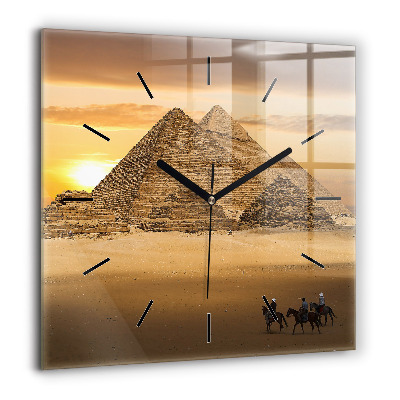 Pendule carrée en verre 60x60 cm Pyramides et coucher de soleil
