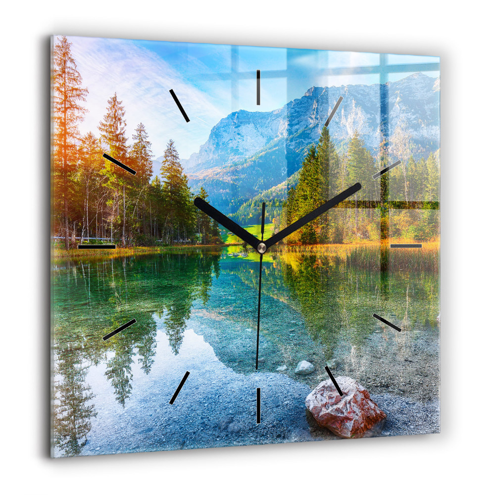 Horloge murale carrée 60x60 cm Rivière montagnes Paysage