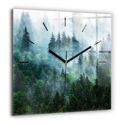 Horloge carrée en verre 60x60 cm Forêt brumeuse