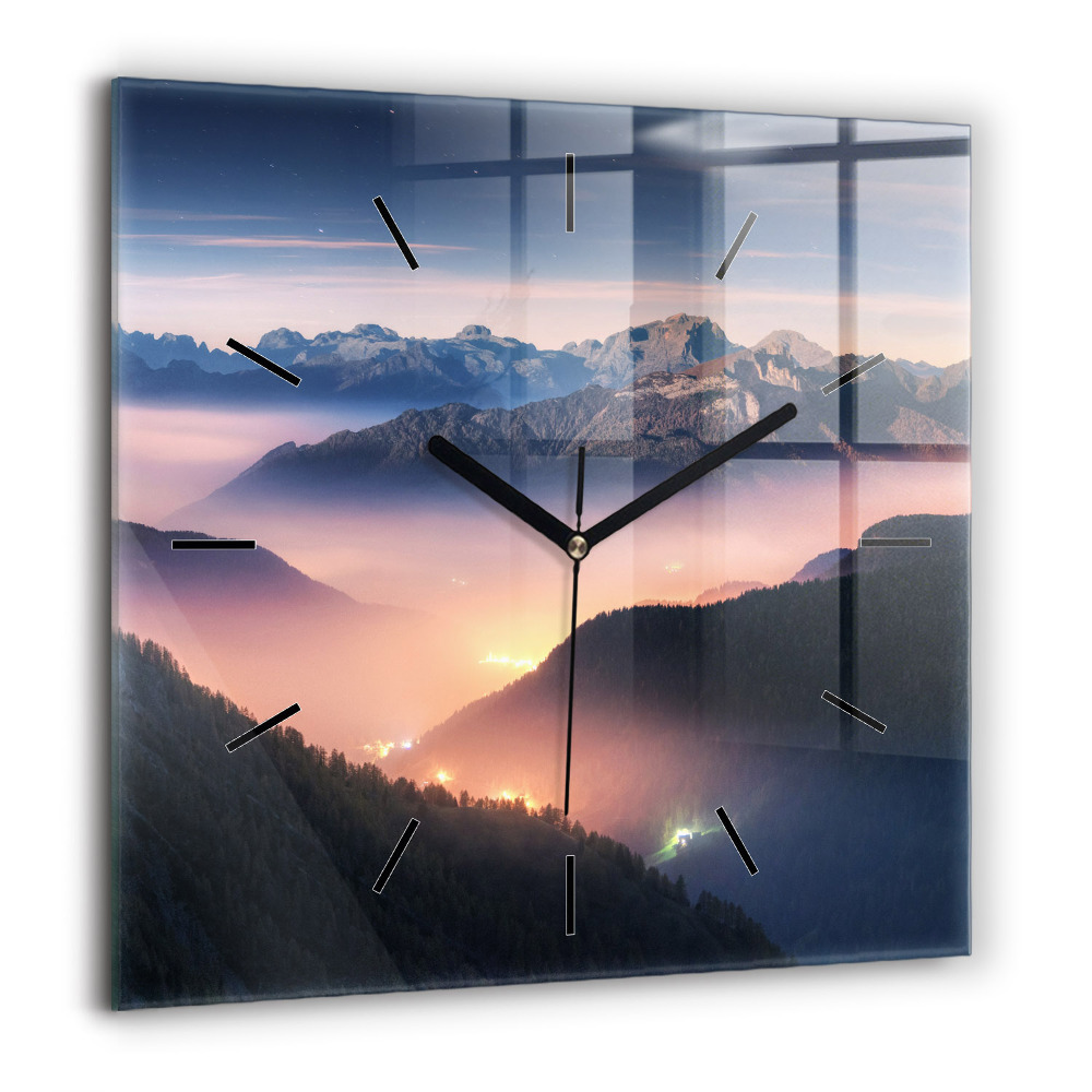 Horloge carrée en verre 60x60 cm Paysage de pics montagneux