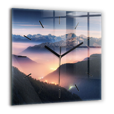 Horloge carrée en verre 60x60 cm Paysage de pics montagneux