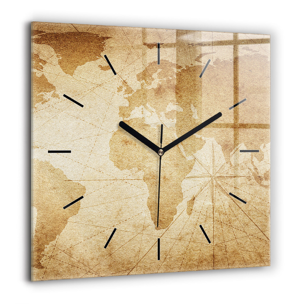 Horloge murale carrée 60x60 cm Carte du monde ancienne