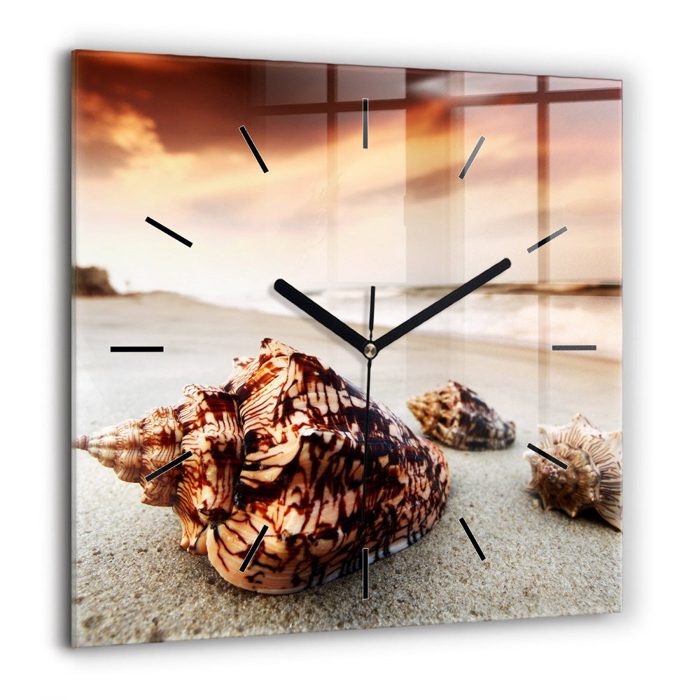 Horloge murale carrée 60x60 cm Coquillage sur la plage
