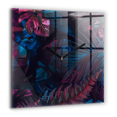 Horloge carrée en verre 60x60 cm Fleurs exotiques