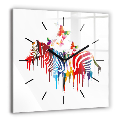 Horloge murale carrée 60x60 cm Zèbre coloré