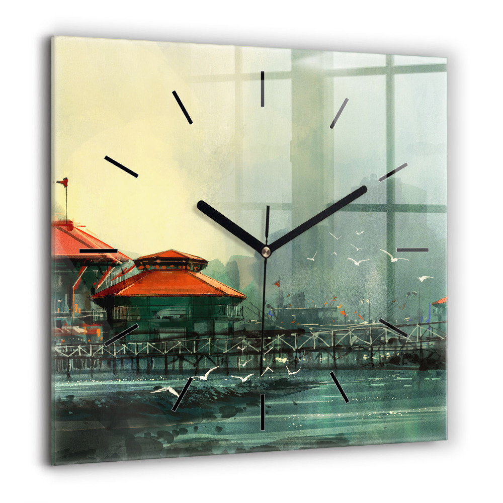 Horloge murale carrée 60x60 cm Village de pêcheurs