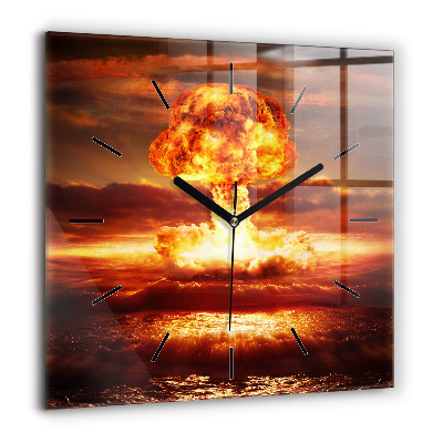 Horloge carrée en verre 60x60 cm Explosion d'une bombe atomique