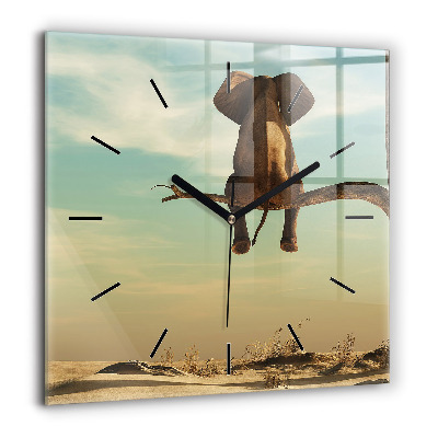 Pendule carrée en verre 60x60 cm Éléphant dans un arbre