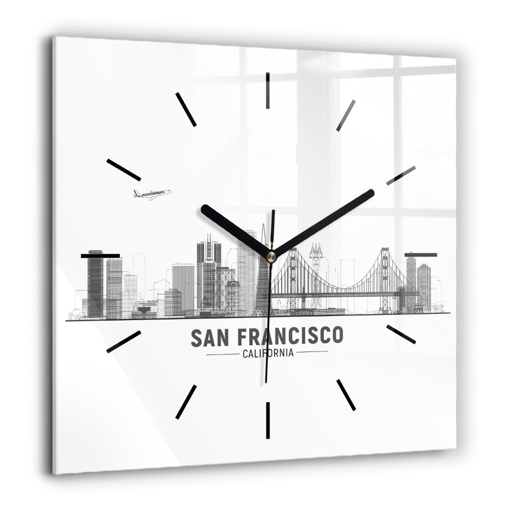 Horloge carrée en verre 60x60 cm Ligne d'horizon de San Francisco