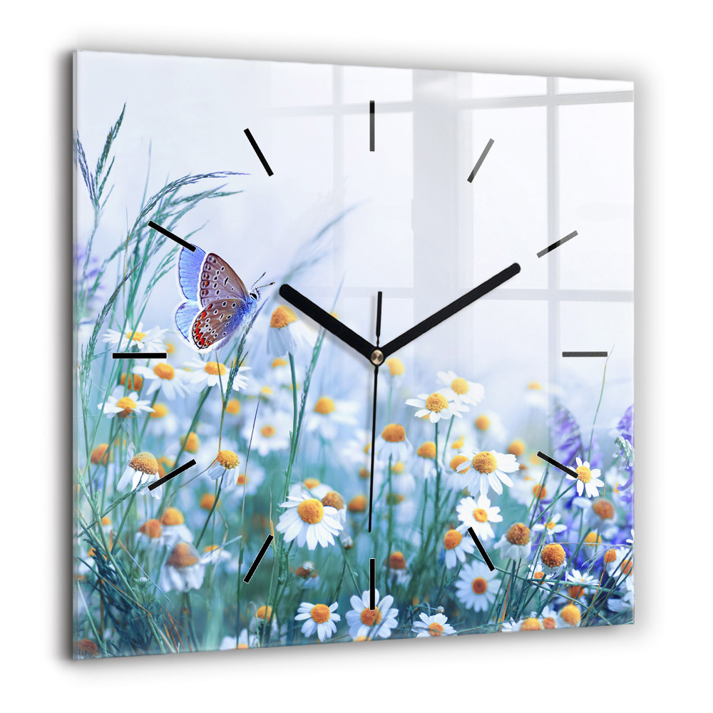 Horloge murale carrée 60x60 cm Papillon dans une prairie