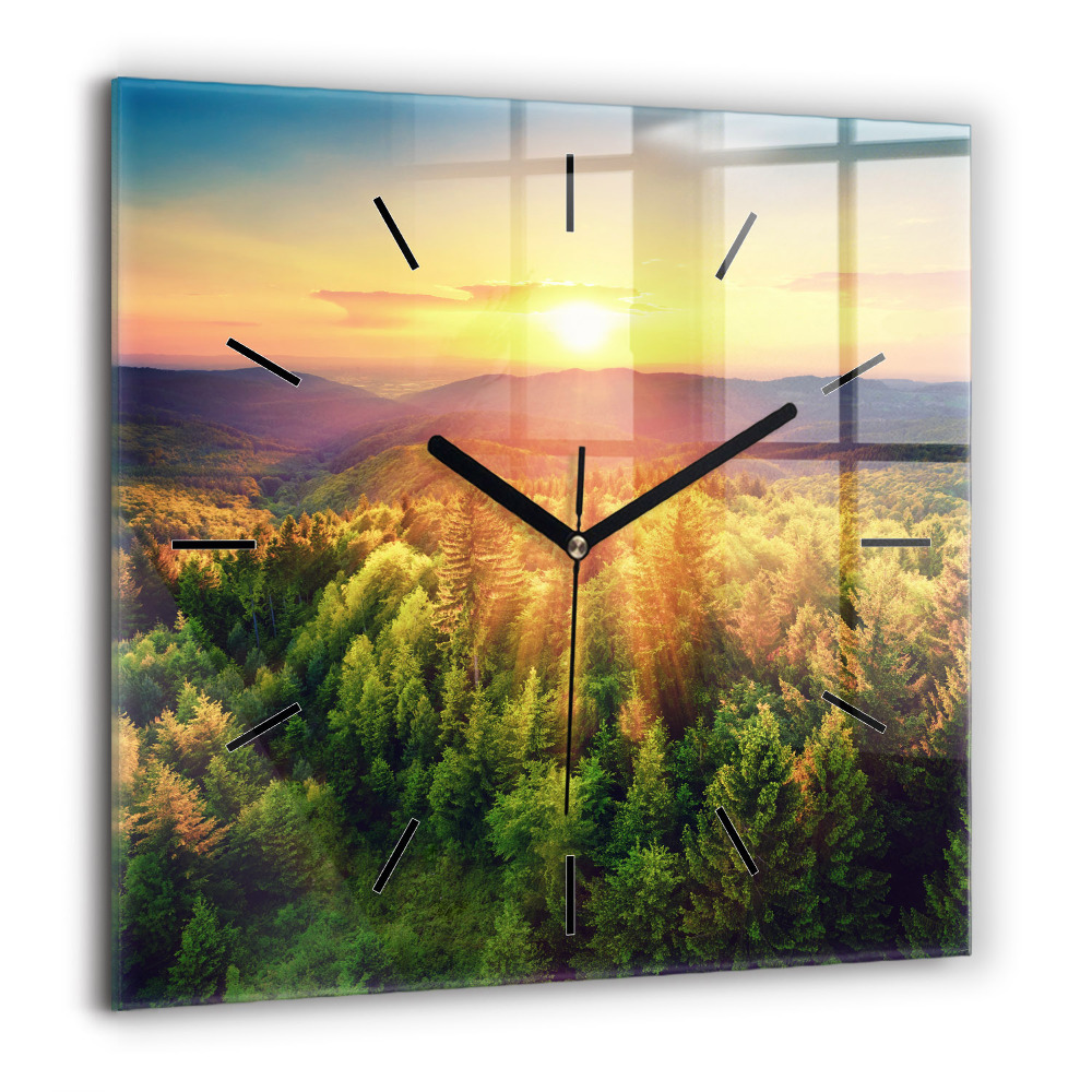 Horloge carrée en verre 60x60 cm Coucher de soleil sur les collines