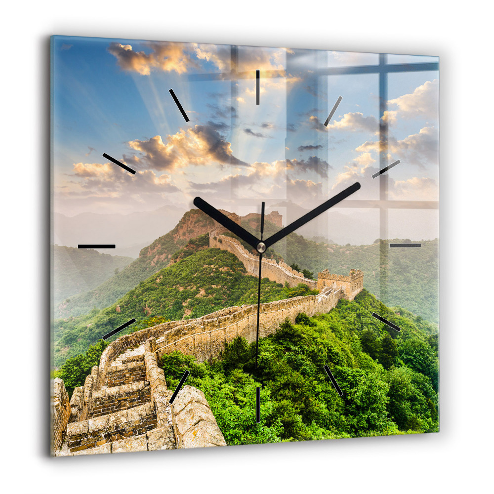 Pendule carrée en verre 60x60 cm Grande Muraille de Chine