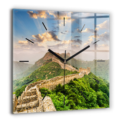 Pendule carrée en verre 60x60 cm Grande Muraille de Chine