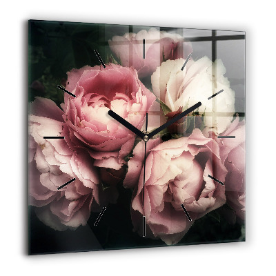 Pendule carrée en verre 60x60 cm Bouquet de roses roses