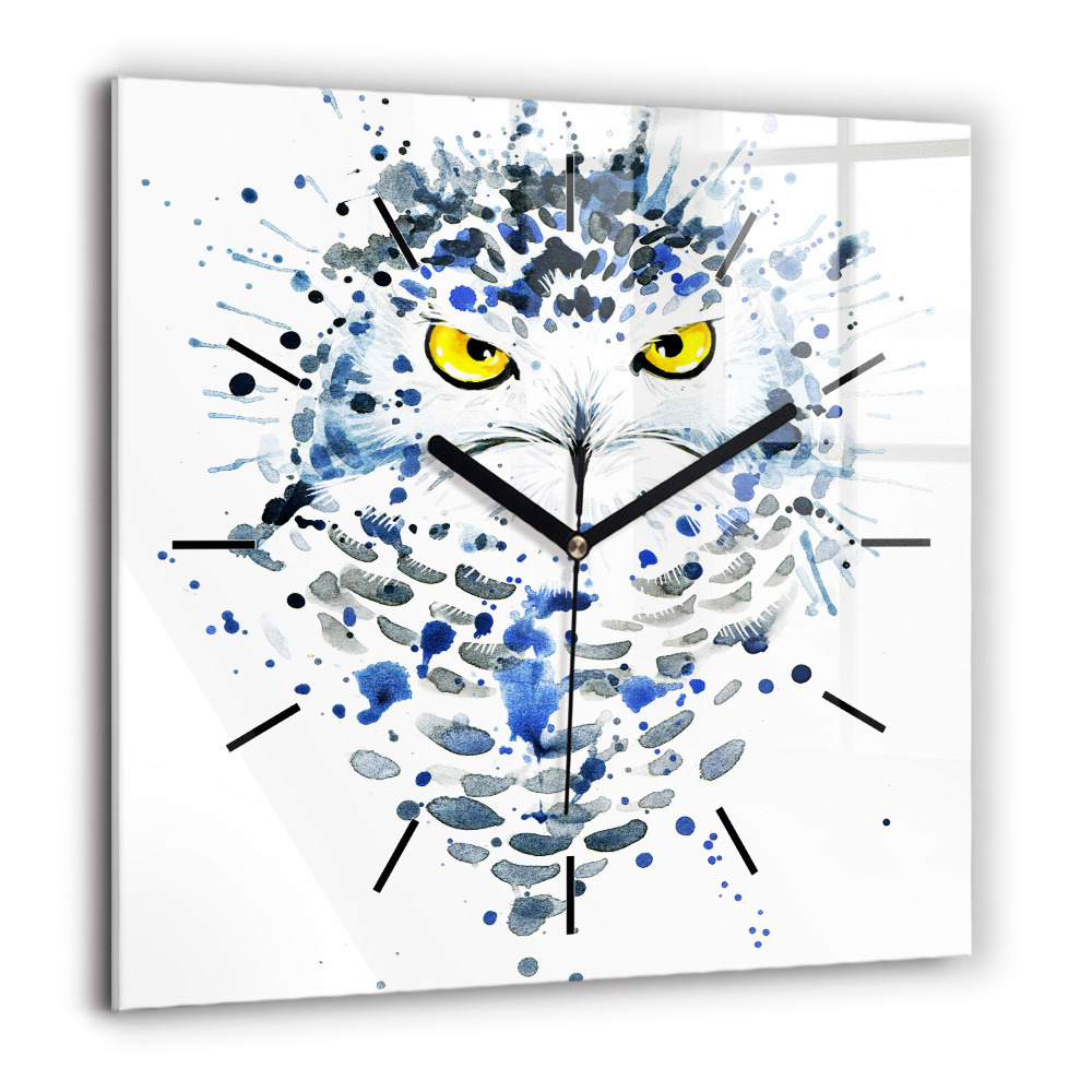 Horloge carrée en verre 60x60 cm Regard de hibou
