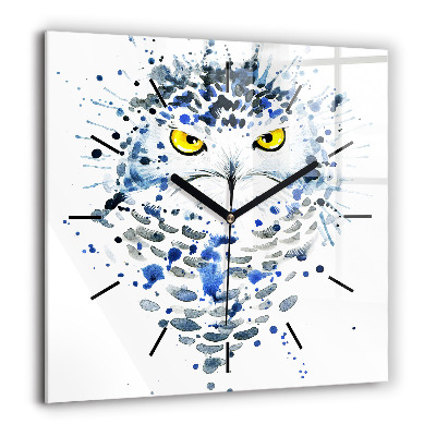 Horloge carrée en verre 60x60 cm Regard de hibou