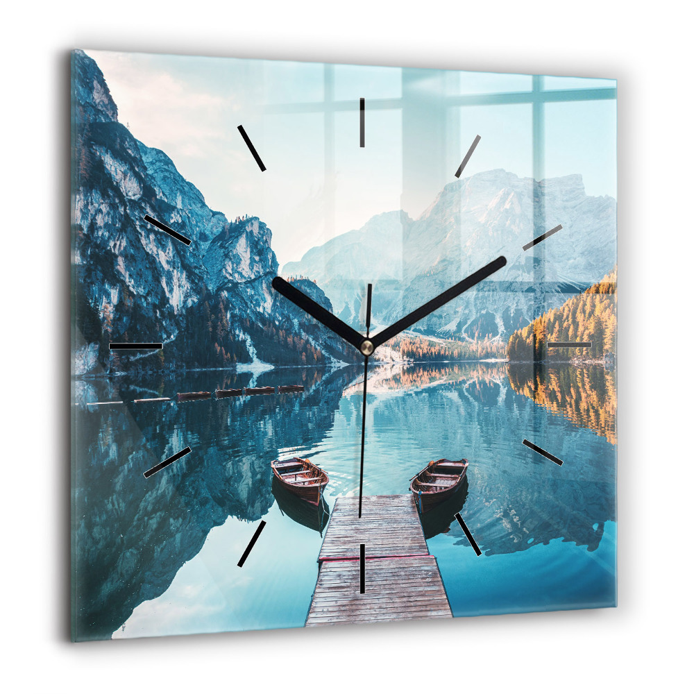 Horloge carrée en verre 60x60 cm Bateaux sur un lac