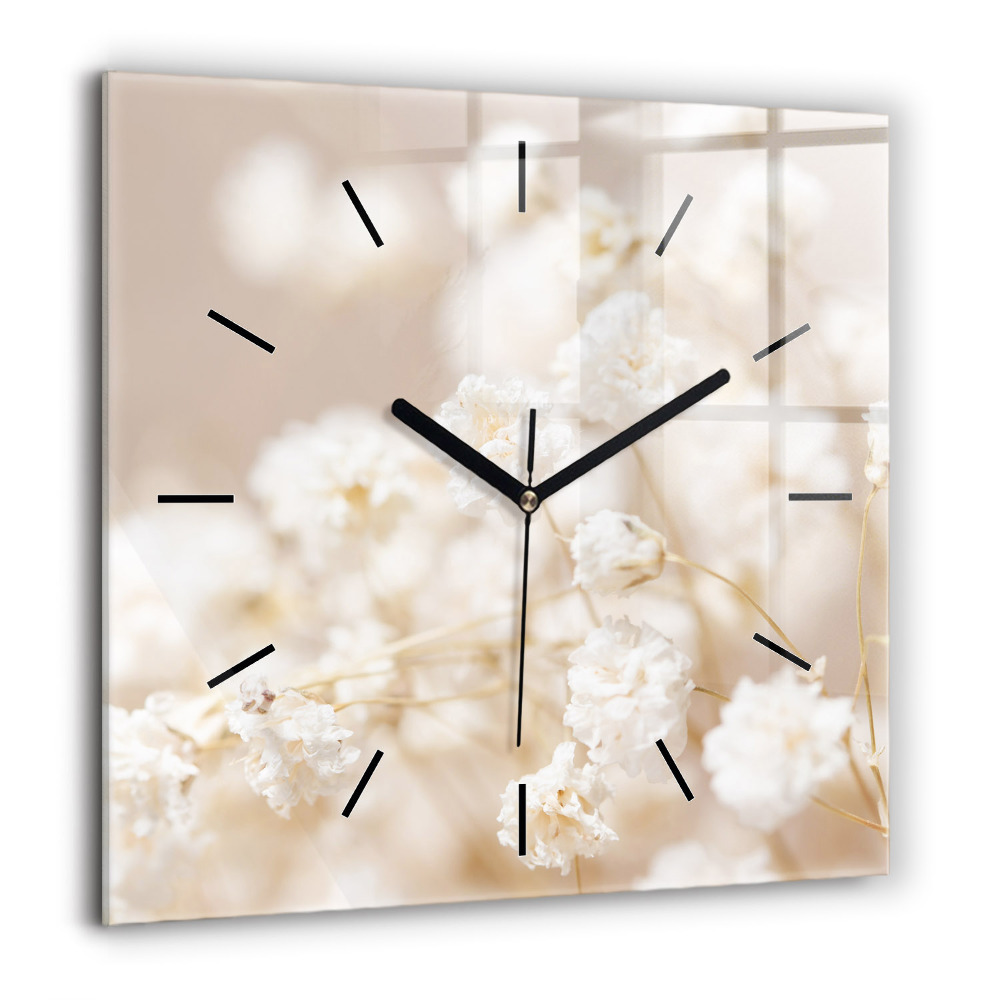 Horloge carrée en verre 60x60 cm Petites fleurs blanches