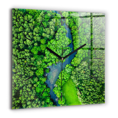 Horloge murale carrée 60x60 cm Rivière dans une forêt