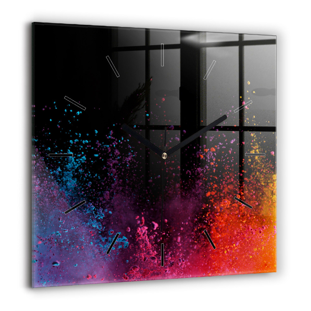 Pendule carrée en verre 60x60 cm Une explosion de couleurs