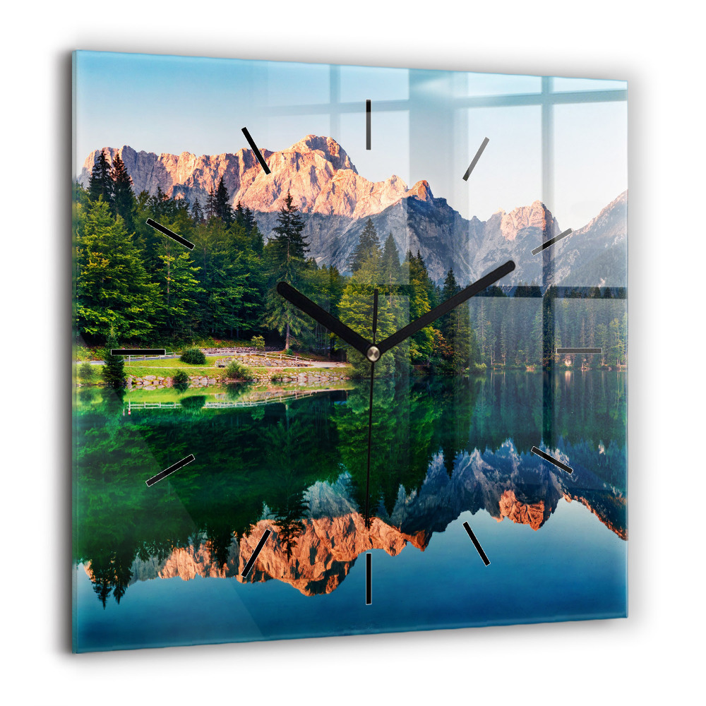 Pendule carrée en verre 60x60 cm Paysage de lac