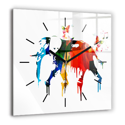 Pendule carrée en verre 60x60 cm Eléphant peint en couleur