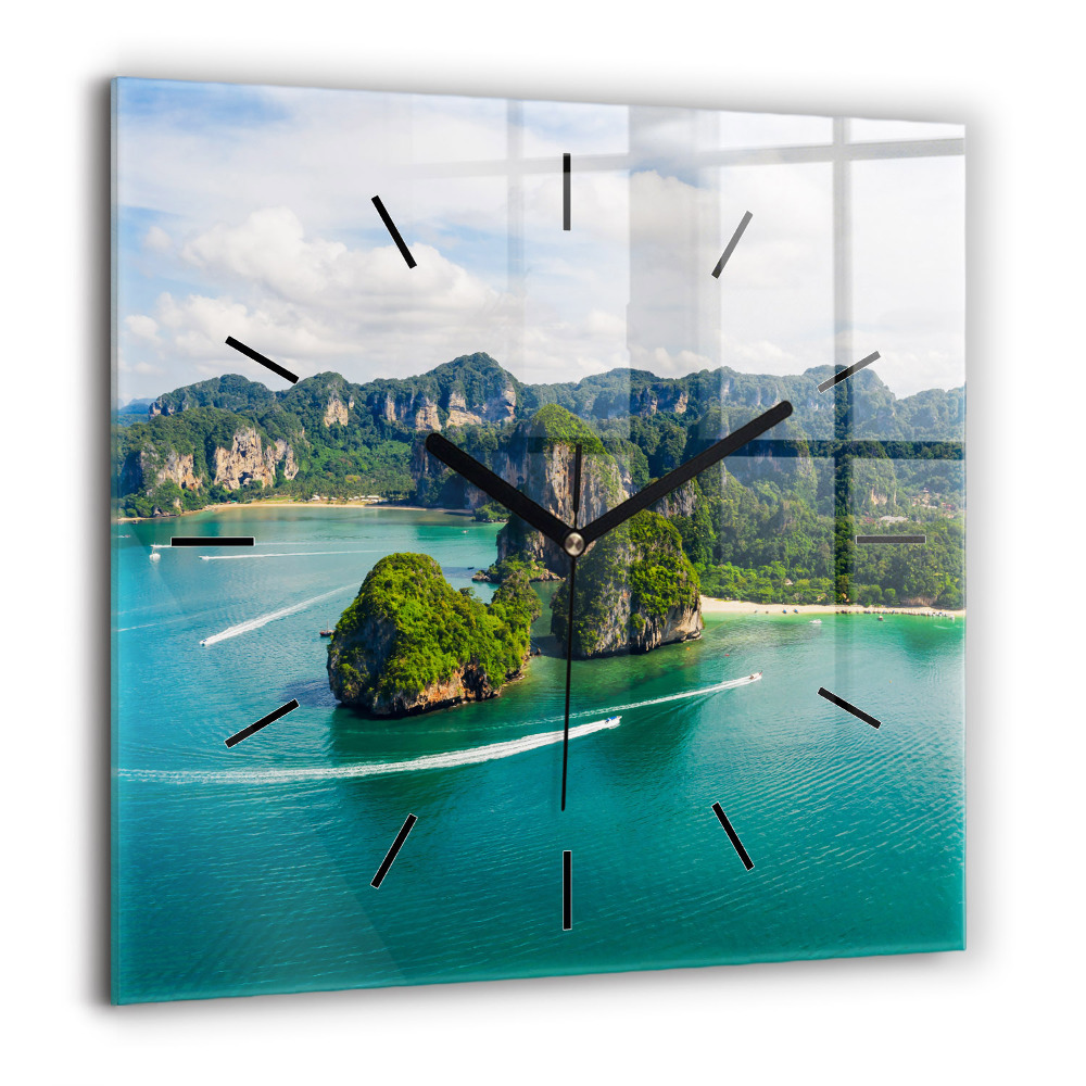 Horloge carrée en verre 60x60 cm Île en Thaïlande