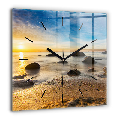 Horloge carrée en verre 60x60 cm Lever de soleil sur la mer Baltique