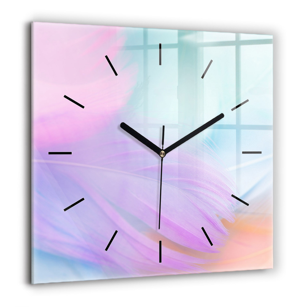 Horloge murale carrée 60x60 cm Plumes colorées