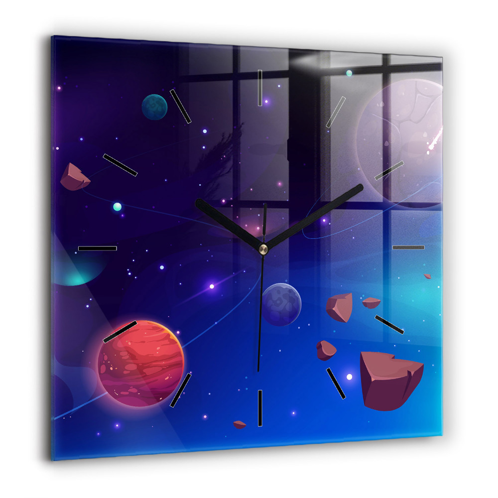 Horloge carrée en verre 60x60 cm Planètes galaxie