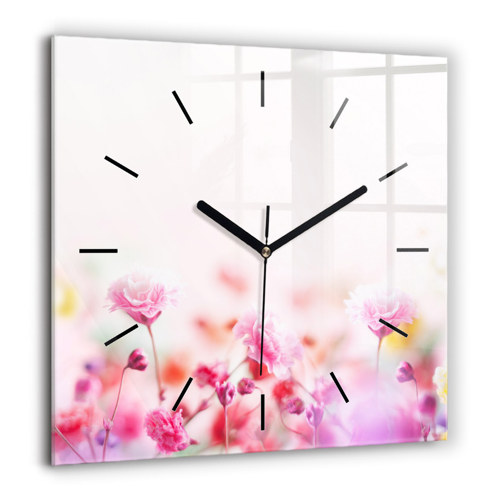 Pendule carrée en verre 60x60 cm Fleurs dans une prairie