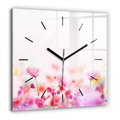 Pendule carrée en verre 60x60 cm Fleurs dans une prairie